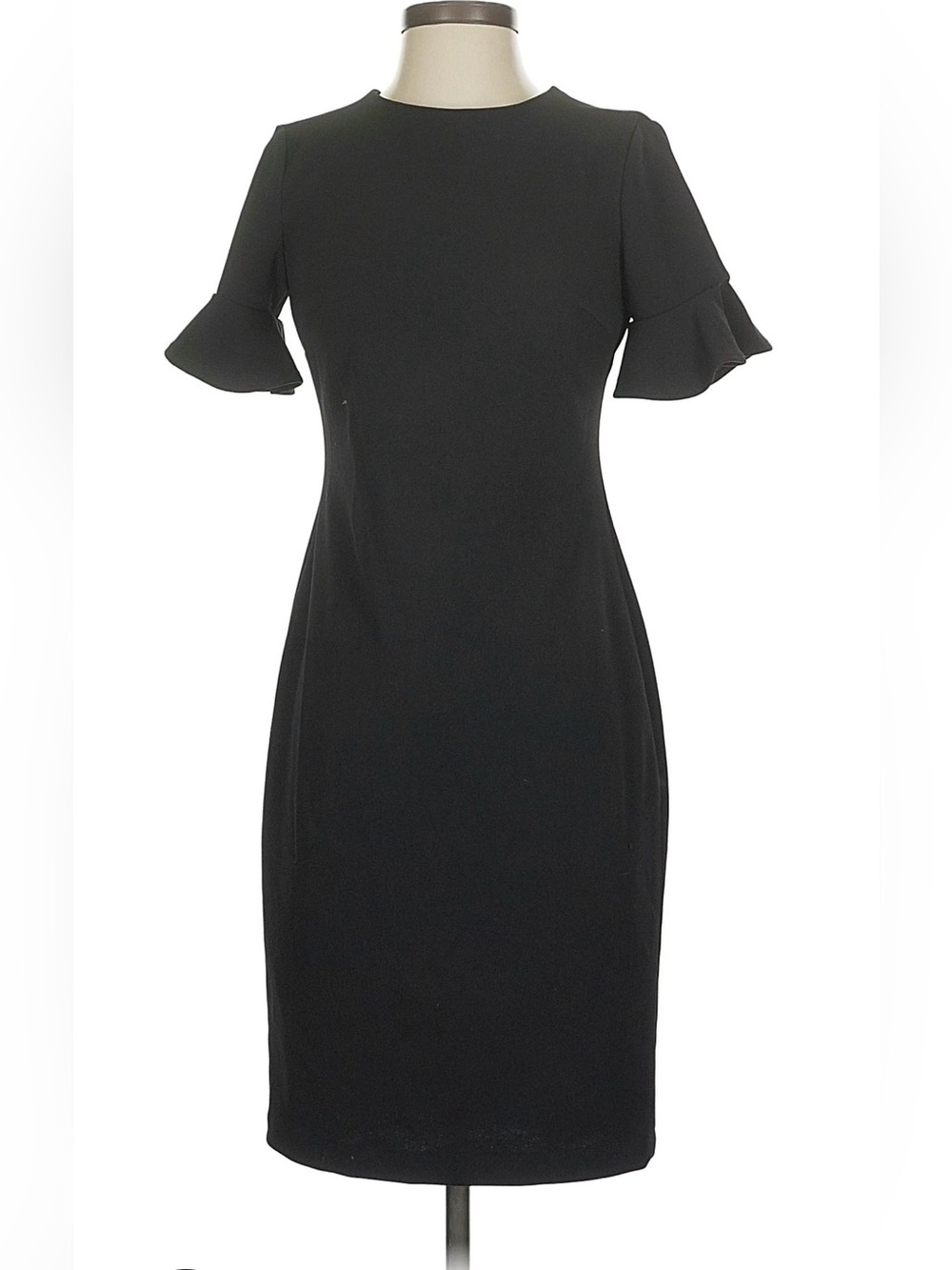 Calvin Klein Black Midi Dress with Ruffle Short Sleeves